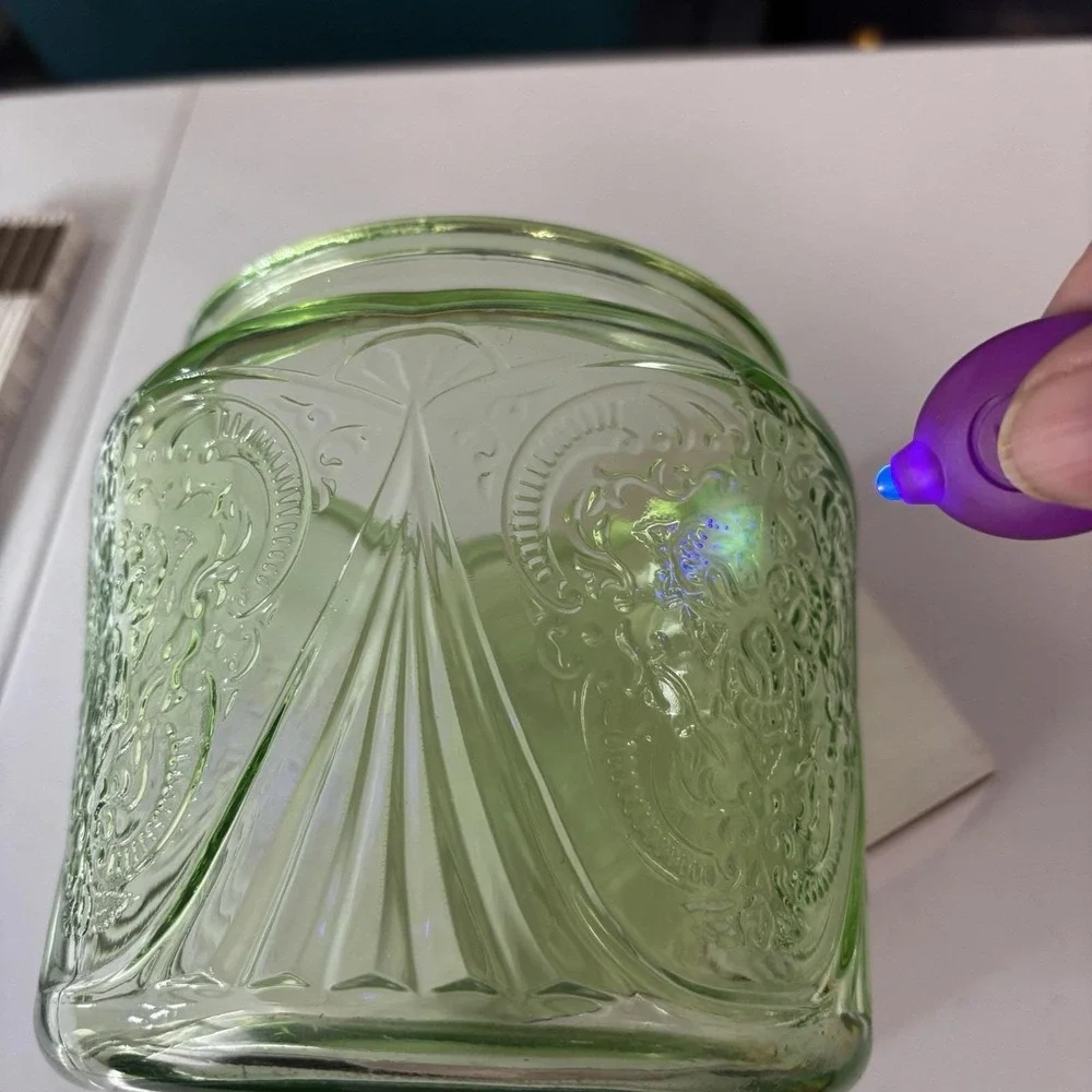 Hazel Atlas Uranium Glass 'Royal Lace' Cookie Jar No Lid Depression Glass Glows